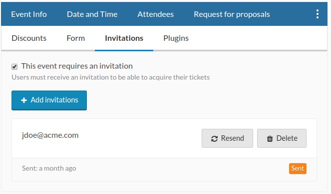 Enabling invitations for an event