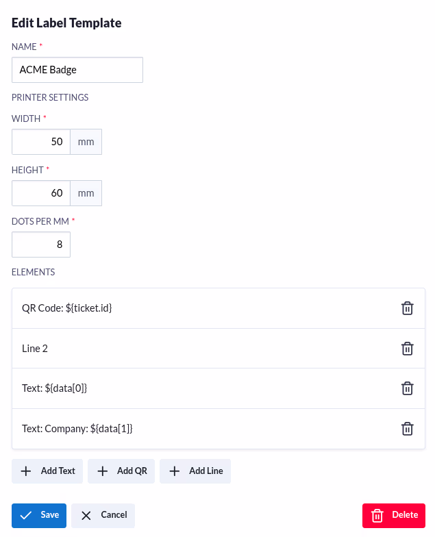 The label template editor