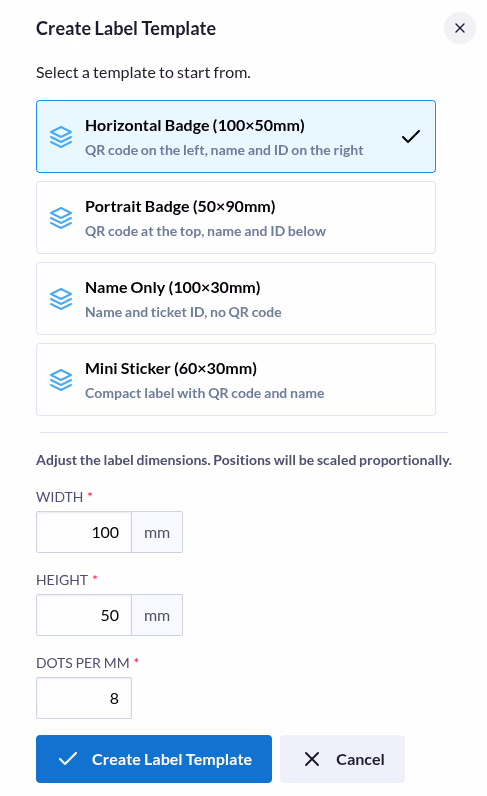 The predefined template picker dialog