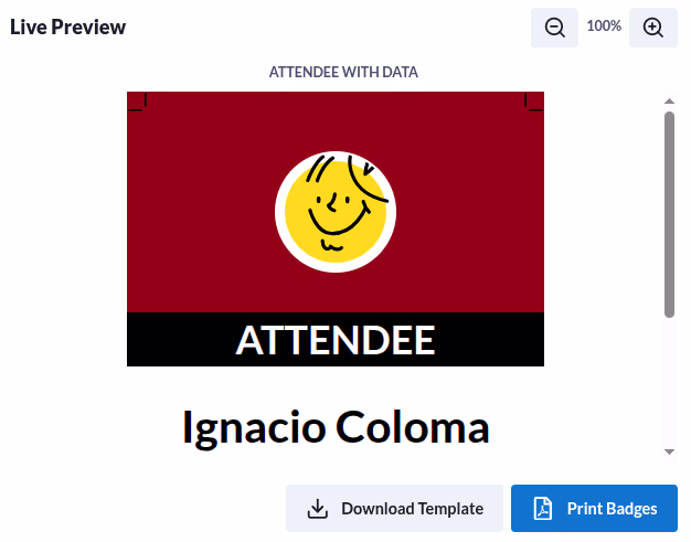 A screenshot of the badge template preview